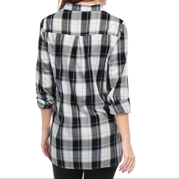 High Low Hem One Snap Button Plaid Shirt - Picture 3 of 4